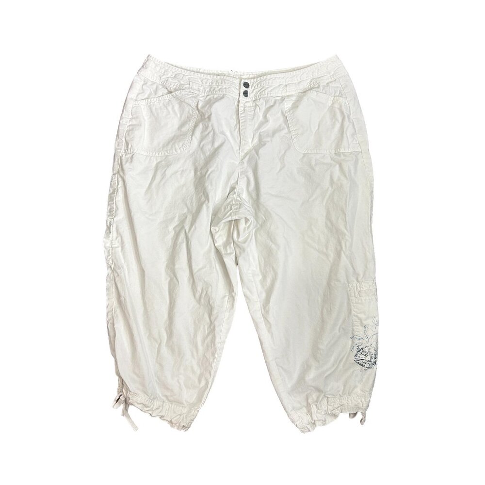 Coldwater Creek Womens Capri Pants Size 16 White Blue Fish Drawstring Hem
